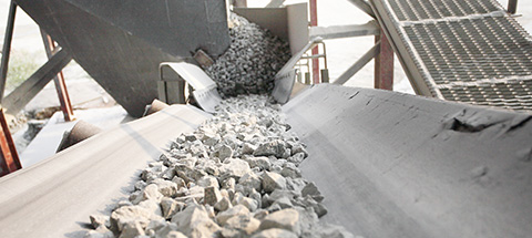 concrete on recycling assembly line